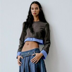 Zara Cropped Top With Shirt Underlayer